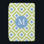 Monogrammad blå Grönt Diamond Ikat Mönster iPad Mini Skydd<br><div class="desc">Snyggt och chic har en färgstark och trendig diamanter ikat mönster och kan vara personlig med ditt monogram,  initialt,  namn eller valfri text.</div>