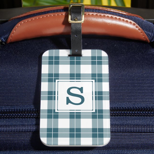 Monogrammad Blå Grönt och vit Play Mönster Bagagebricka (Framsida Insitu 2)