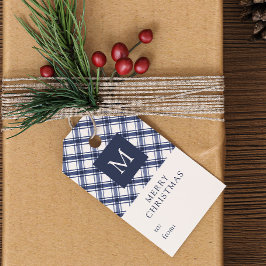 Monogrammad blå jul presentetikett