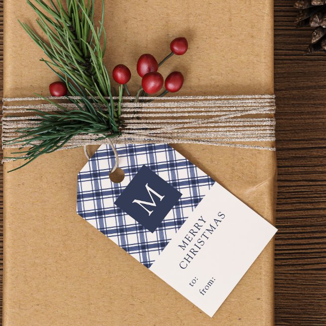 Monogrammad blå jul presentetikett (Monogrammed Blue Christmas Gift Tags
)