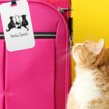 Monogrammad Black and White Cat Luggage Tag