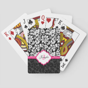 Monogrammad Black and White Damask Rosa Rand Casinokort
