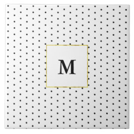Monogrammad Black and White Polka Dot Mönster Kakelplatta