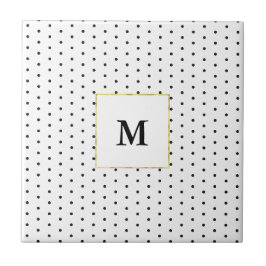 Monogrammad Black and White Polka Dot Mönster Kakelplatta