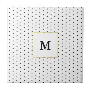 Monogrammad Black and White Polka Dot Mönster Kakelplatta
