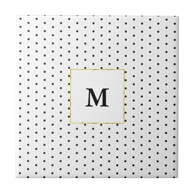 Monogrammad Black and White Polka Dot Mönster Kakelplatta (Framsidan)