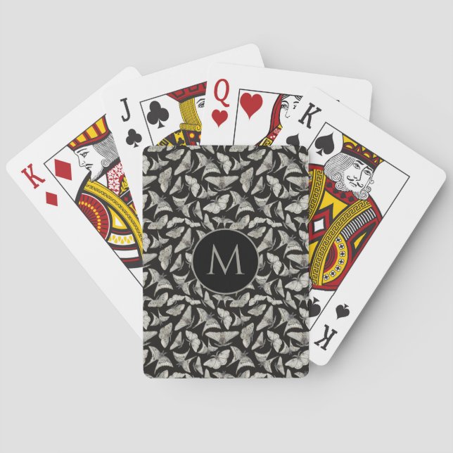 Monogrammad Black Beige Moth Kryp Mönster Casinokort (Baksidan)