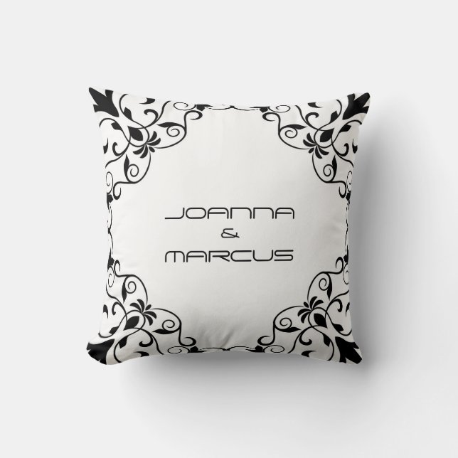 Monogrammad Black Blommigt Ram Kudde (Framsida)