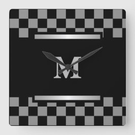 Monogrammad Black Checkded Fyrkantig Klocka