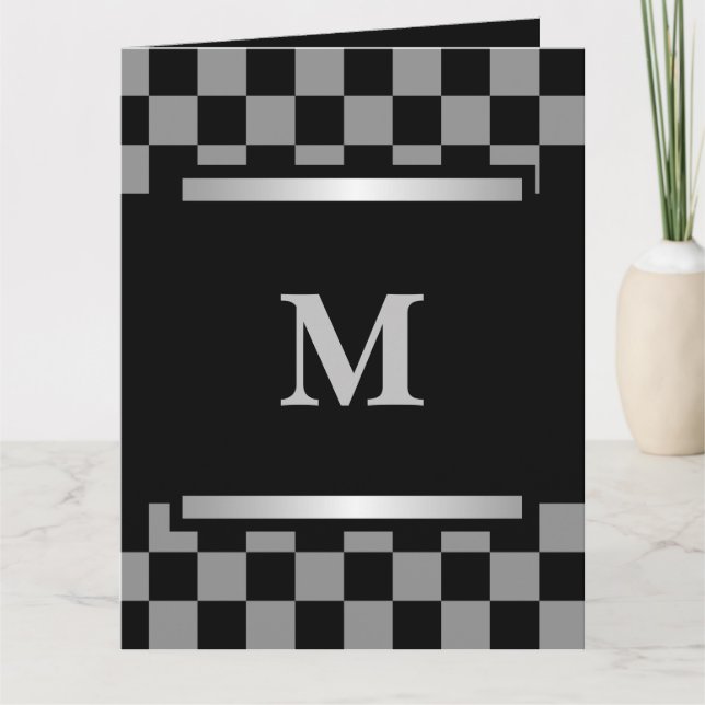 Monogrammad Black Checkded Kort (Framsida)