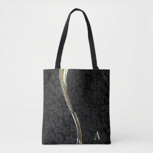 Monogrammad Black Damask Wave Rand Tygkasse