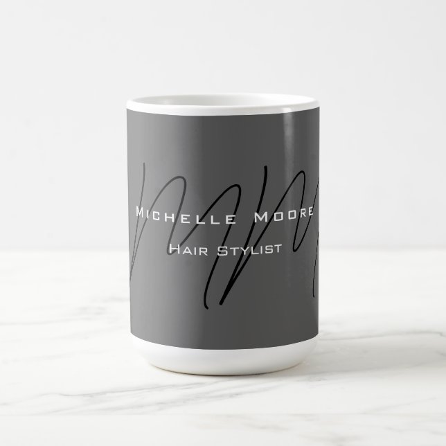 Monogrammad Black Grått Calligraphy Kaffemugg (Center)