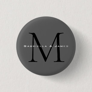 Monogrammad Black Grått Calligraphy Knapp