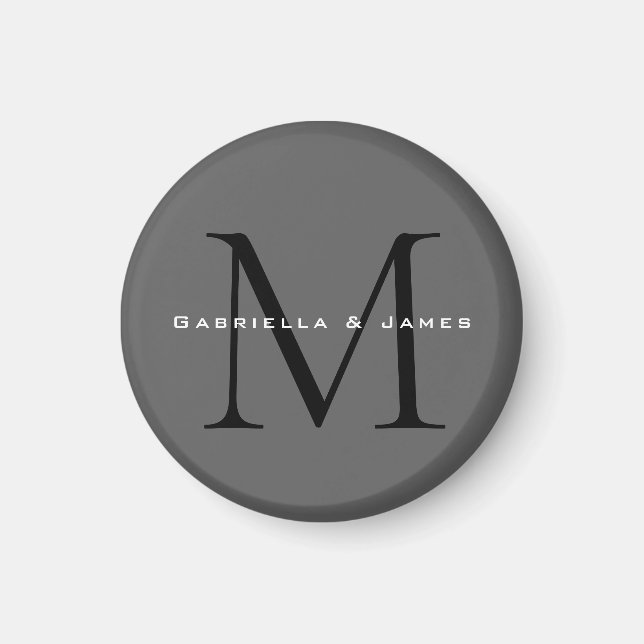 Monogrammad Black Grått Calligraphy Magnet (Framsidan)