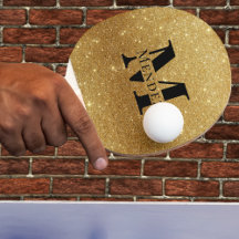 Monogrammad Black + Guld Glitter Ping Pong Paddle