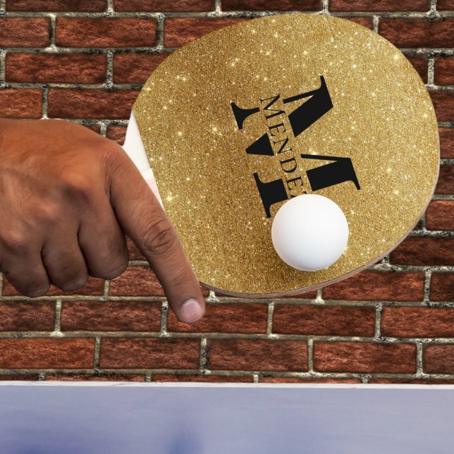 Monogrammad Black + Guld Glitter Ping Pong Paddle Pingisracket (Skapare uppladdad)