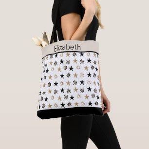 Monogrammad Black Guld Stars Tote Bag Tygkasse