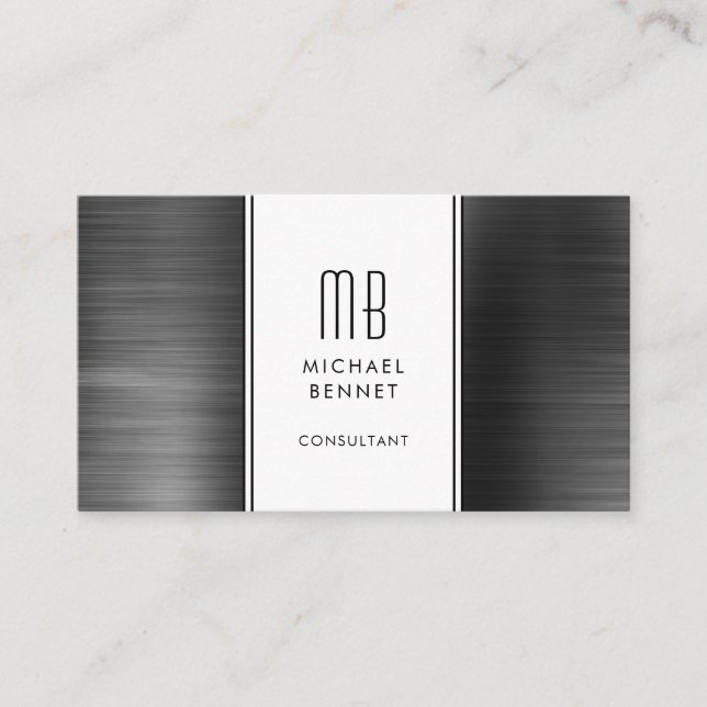 Monogrammad Black Metallic Foil Consultant Visitkort (Framsida)