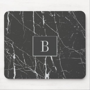 Monogrammad Black och Grått Marble Stone Musmatta