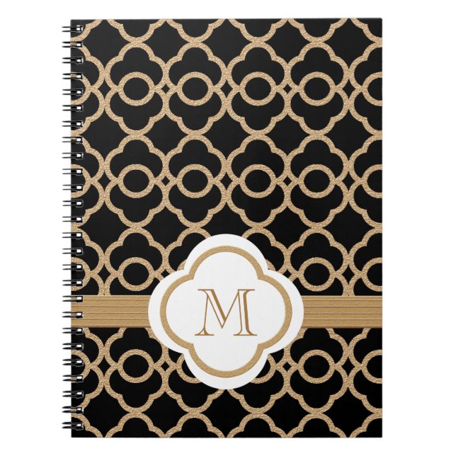Monogrammad Black och Guld Moroccan Anteckningsbok Med Spiral (Framsidan)