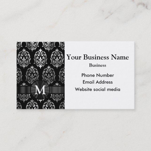 Monogrammad Black och silver damm Visitkort (Framsida)