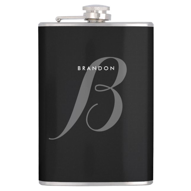 Monogrammad Black Personlig Flasks För manar 8oz Fickplunta (Framsidan)