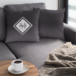 Monogrammad Black Silver Marble Geometric Kudde