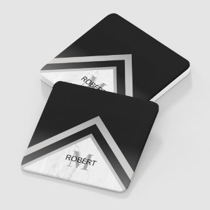 Monogrammad Black Silver Marble Geometric Underlägg Papper Kvadrat