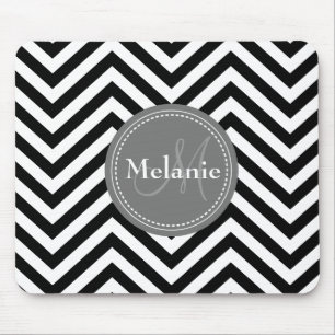 Monogrammad Black White Grått Chevron Quatrefoil Musmatta