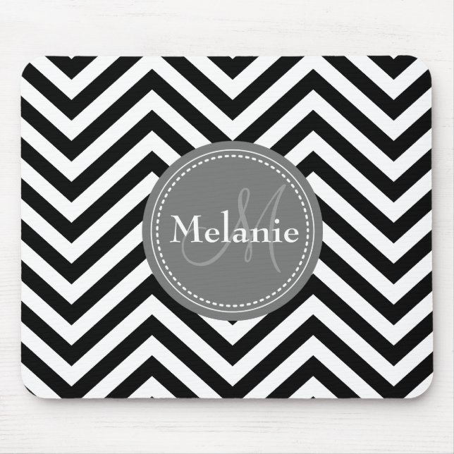 Monogrammad Black White Grått Chevron Quatrefoil Musmatta (Framsidan)