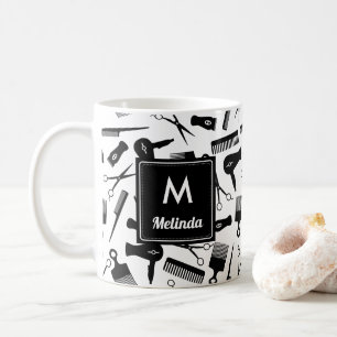 Monogrammad Black White Hair Verktyg Mönster Kaffemugg