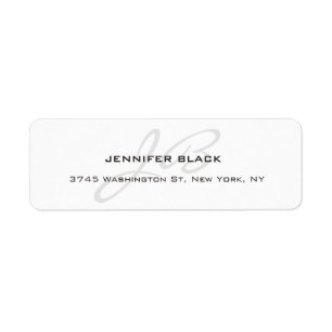 Monogrammad Black & White Plain Modern Minimalist Returadress Etikett