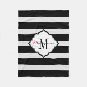 Monogrammad Black & White Rand Fleece Blanket