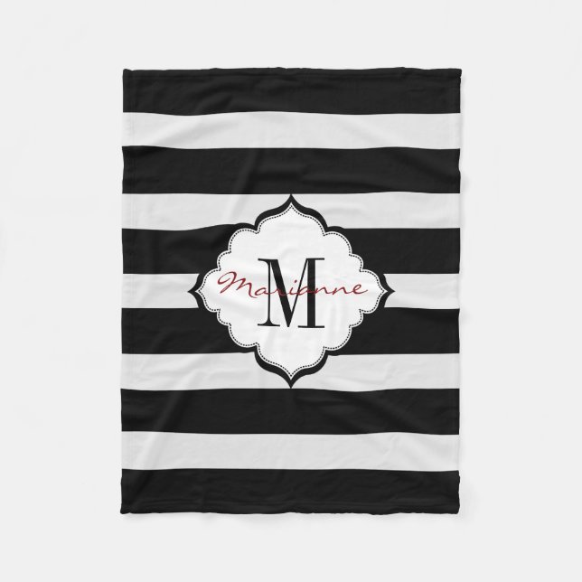 Monogrammad Black & White Rand Fleece Blanket (Framsidan)