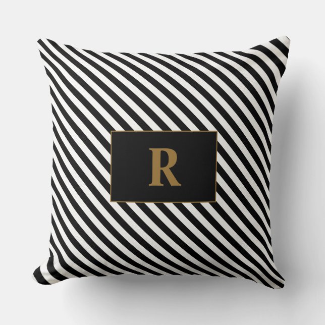 Monogrammad Black/White Rand Kudde (Framsida)
