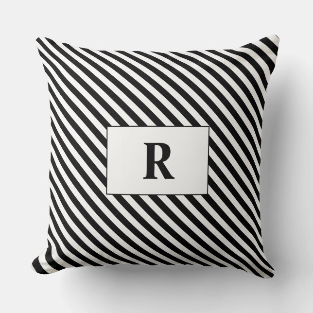 Monogrammad Black/White Rand Kudde (Framsida)