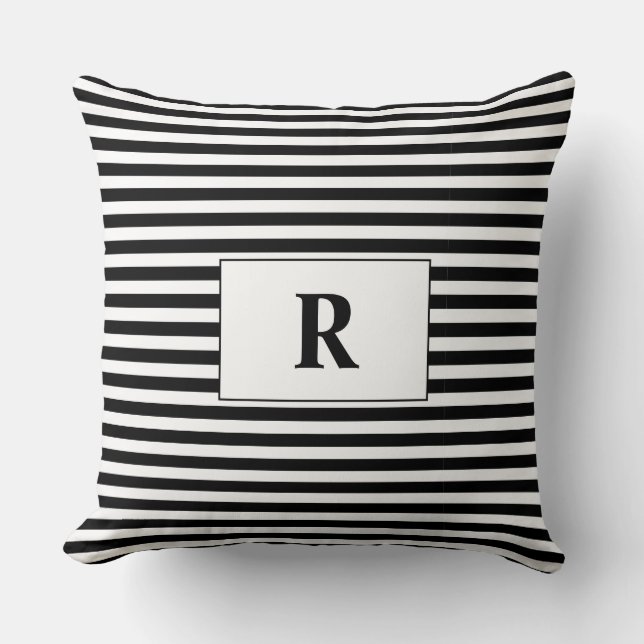Monogrammad Black/White Rand Kudde (Framsida)