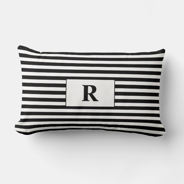 Monogrammad Black/White Rand Lumbarkudde (Framsida)
