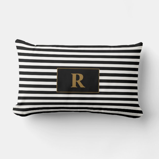 Monogrammad Black/White Rand Lumbarkudde (Framsida)