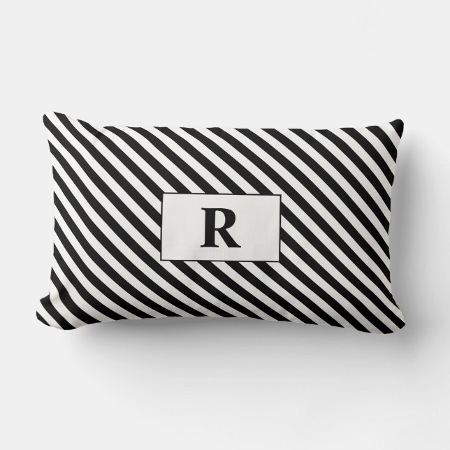 Monogrammad Black/White Rand Lumbarkudde (Framsida)