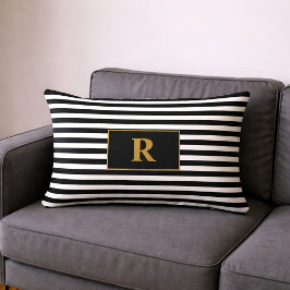 Monogrammad Black/White Rand Lumbarkudde