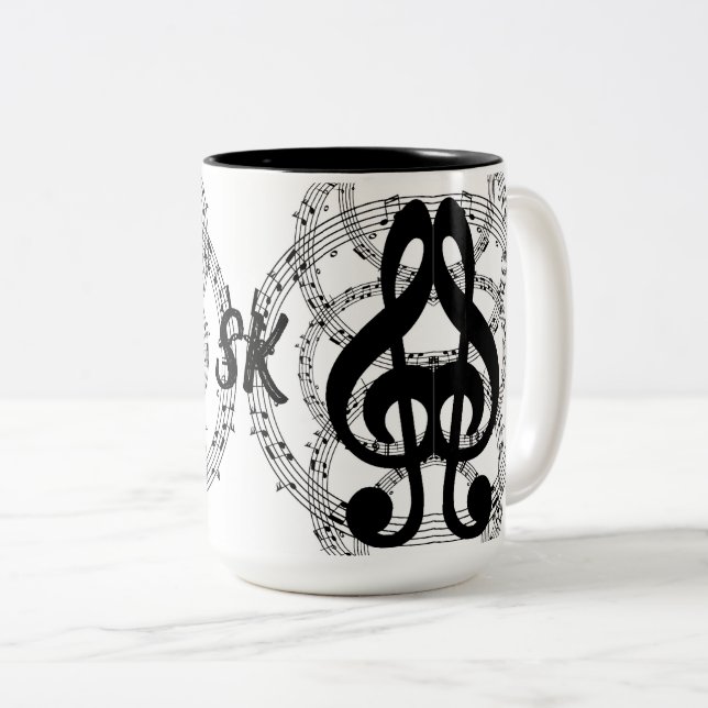 Monogrammad Black & White Spegel Image Music 2 Två-Tonad Mugg (Framsida höger)