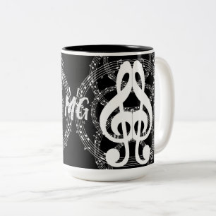 Monogrammad Black & White Spegel Image Music Två-Tonad Mugg