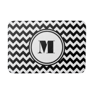 Monogrammad Black White Stripe Chevron Mönster Badrumsmatta