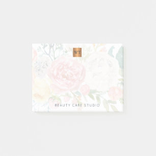 Monogrammad blommigt bouquet metallisk guld koppar post-it block