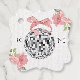 Monogrammad Blommigt Disco Boll Bröllop Tack Gåvor Etiketter
