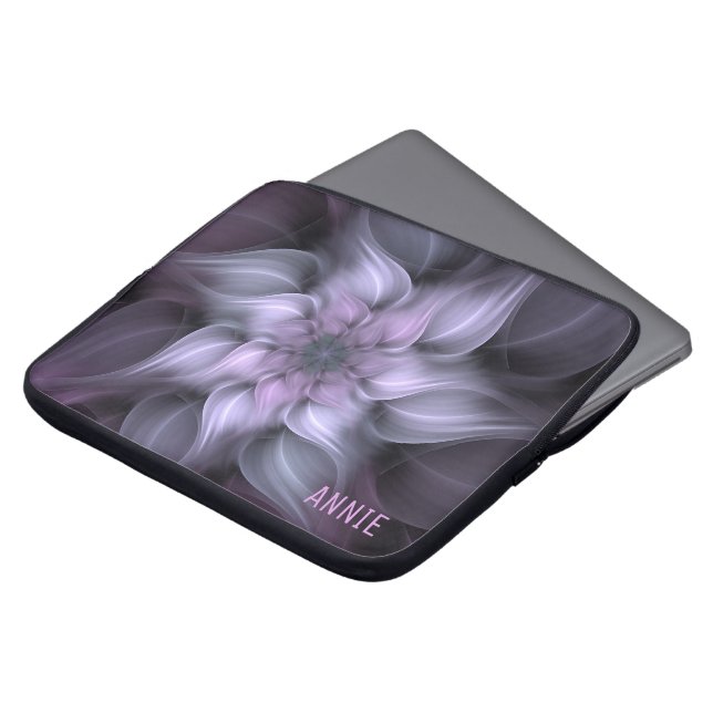 Monogrammad Blommigt Fractal Laptop Fodral (Framsida topp)
