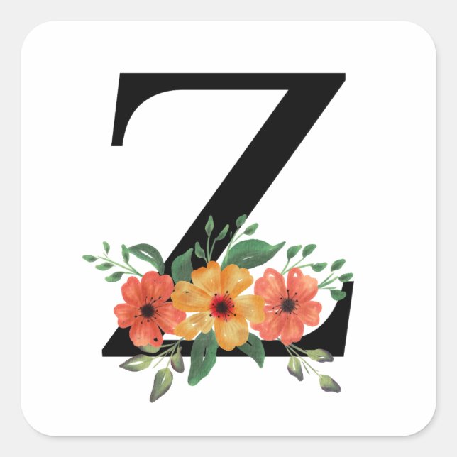 Monogrammad blommigt Personlig Fyrkantigt Klistermärke (Framsida)