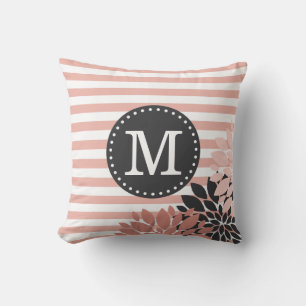 Monogrammad Blommigt Rosa White Rand Mönster Kudde