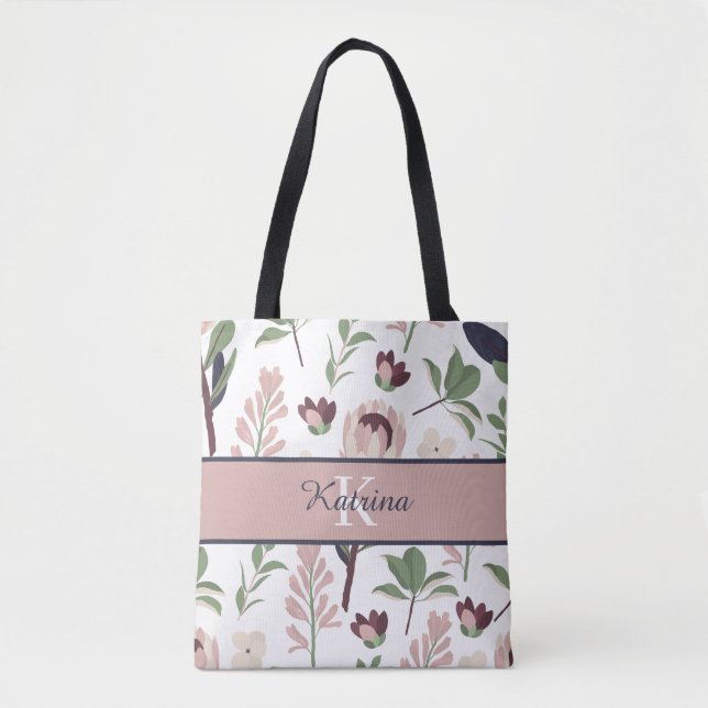 Monogrammad Blommigt Tote Bag Tygkasse (Framsida)